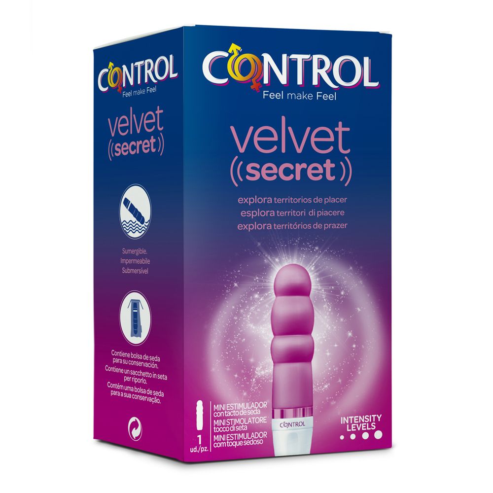 Verpackung eines pinken Mini-Stimulators mit geripptem Silikonschaft und weißem Griff.