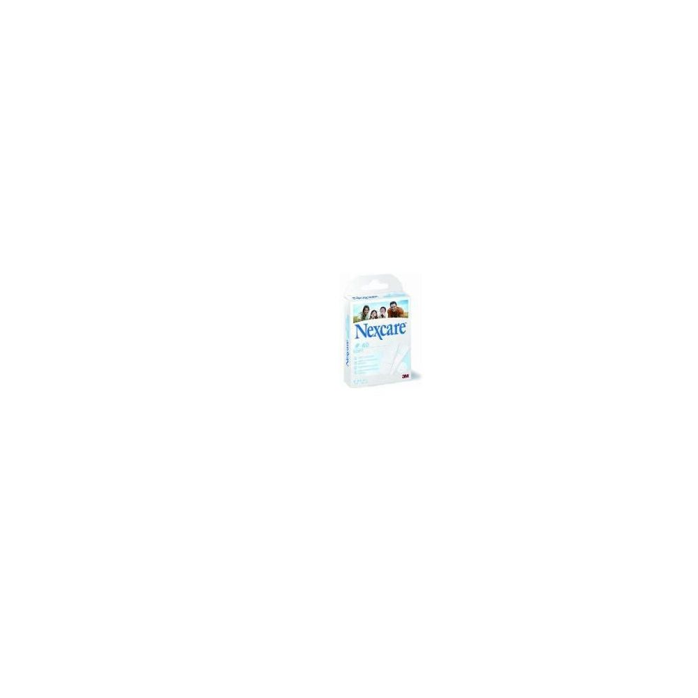 Verpackung mit Nexcare-Pflastern. Weißes Etui mit Produktnamen und Logo. Sichtbare Pflaster.