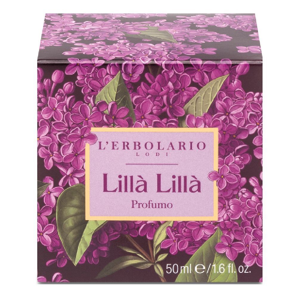 L'Erbolario Lillà Lillà Profumo Parfüm-Box mit Lilablüten-Design, 50ml.
