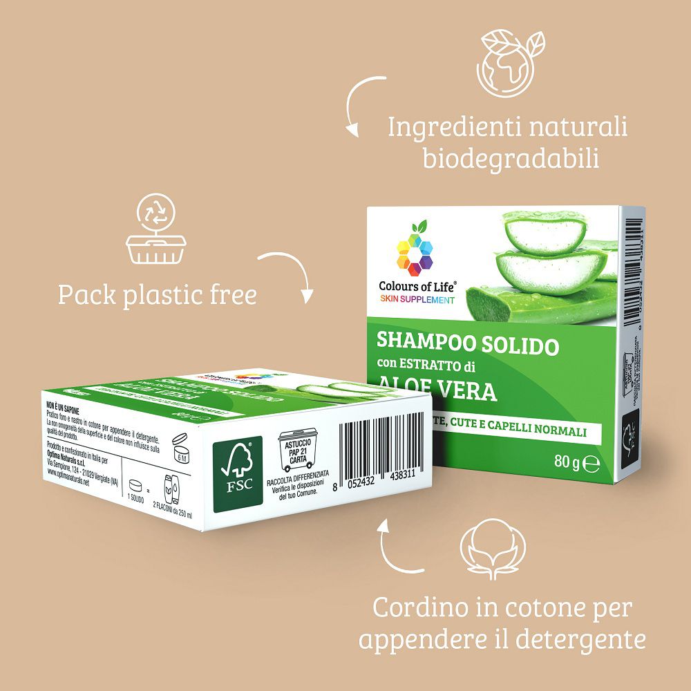 Feste Shampooflasche mit Aloe Vera und eine Schachtel, plastikfrei.