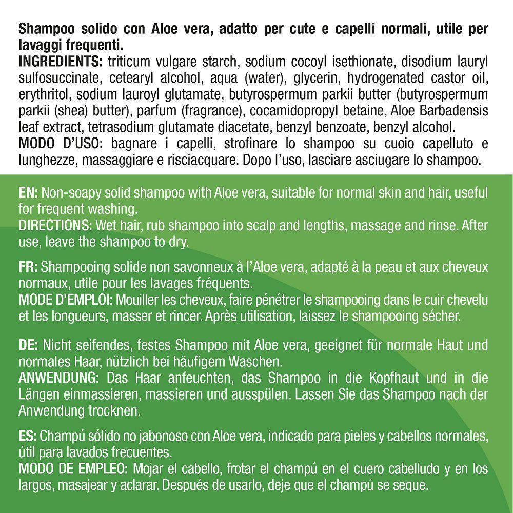 Zutatenliste für festes Shampoo mit Aloe Vera.