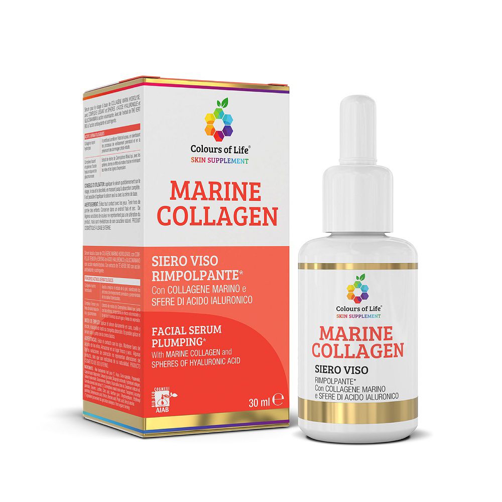 Colours of Life Marine Collagen Gesichtsserum Flasche und Karton.