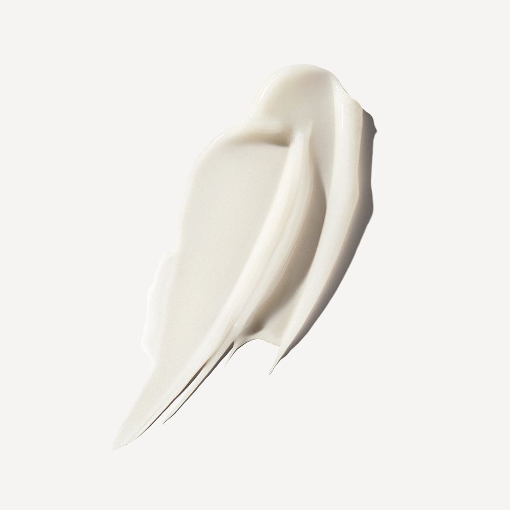 Weißer Klecks Conditioner. Glatte Textur. Auf hellem Hintergrund.
