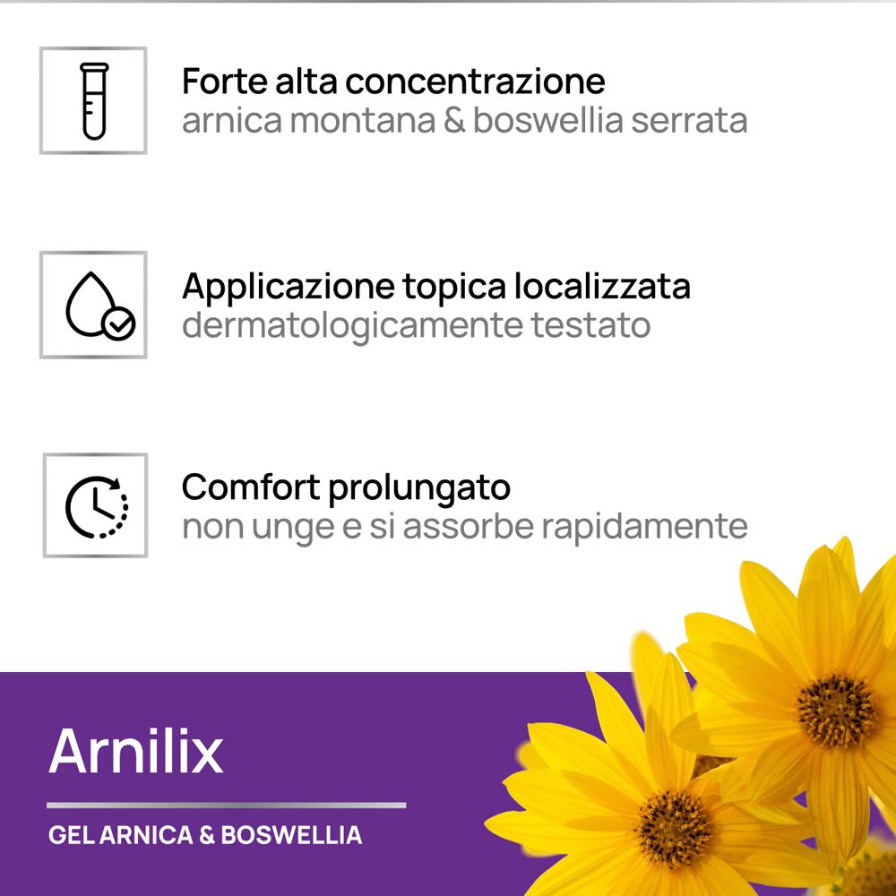 Arnilix Gel: Hohe Konzentration, topische Anwendung, dermatologisch getestet, langanhaltender Komfort.