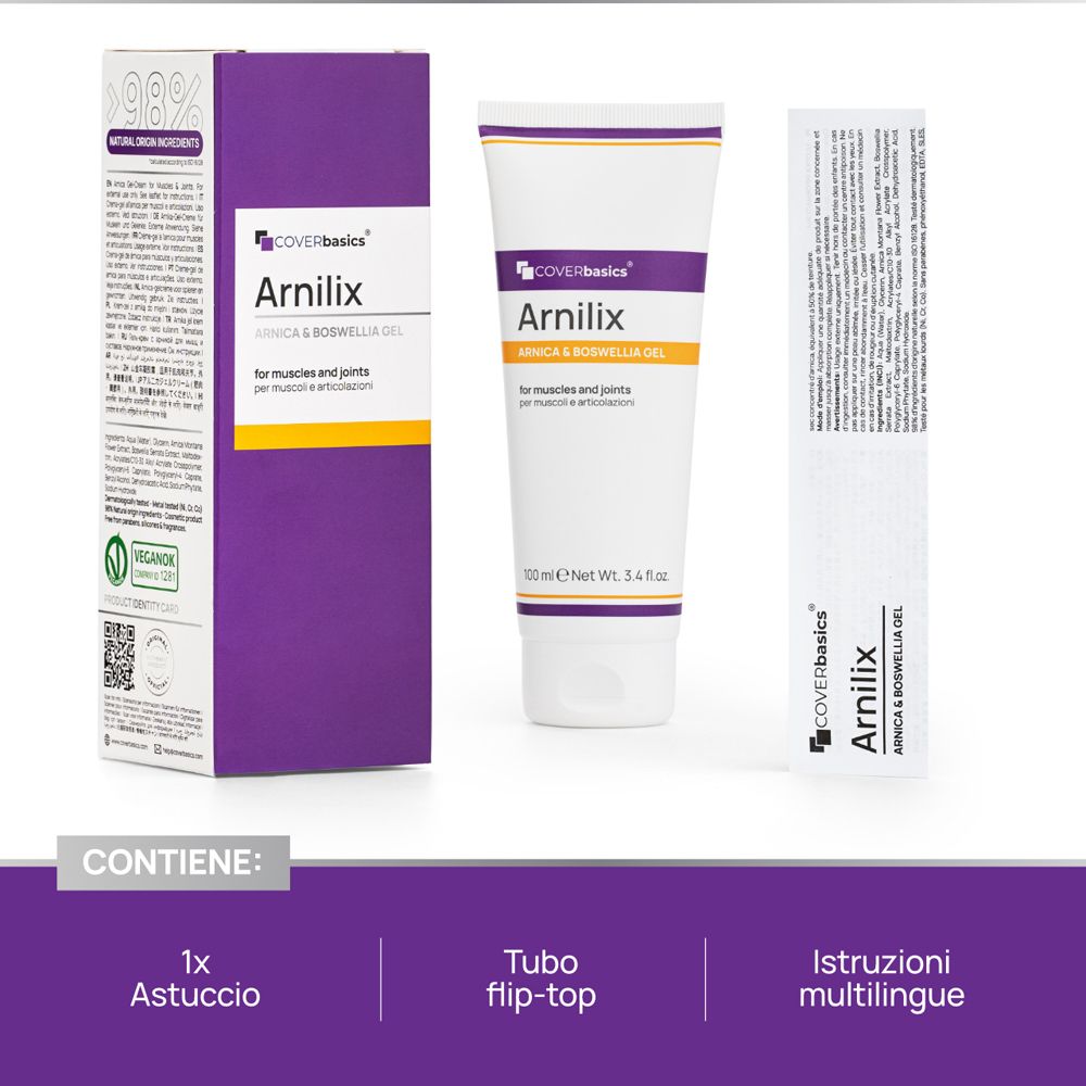 Arnilix Gel: Tube, Faltschachtel, mehrsprachige Anleitung. Enthält 1x Tube mit Flip-Top.