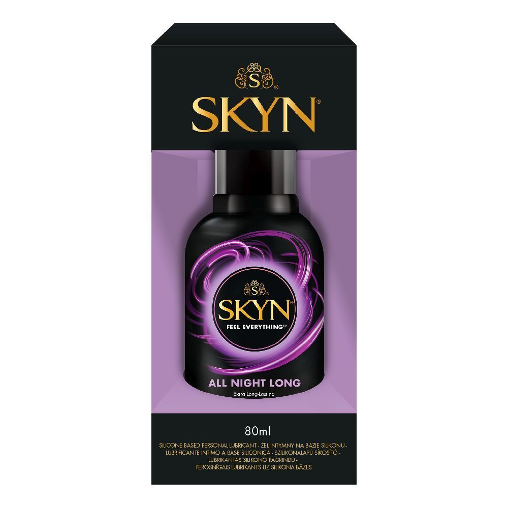 SKYN All Night Long Gleitmittel in 80ml Flasche mit Verpackung.