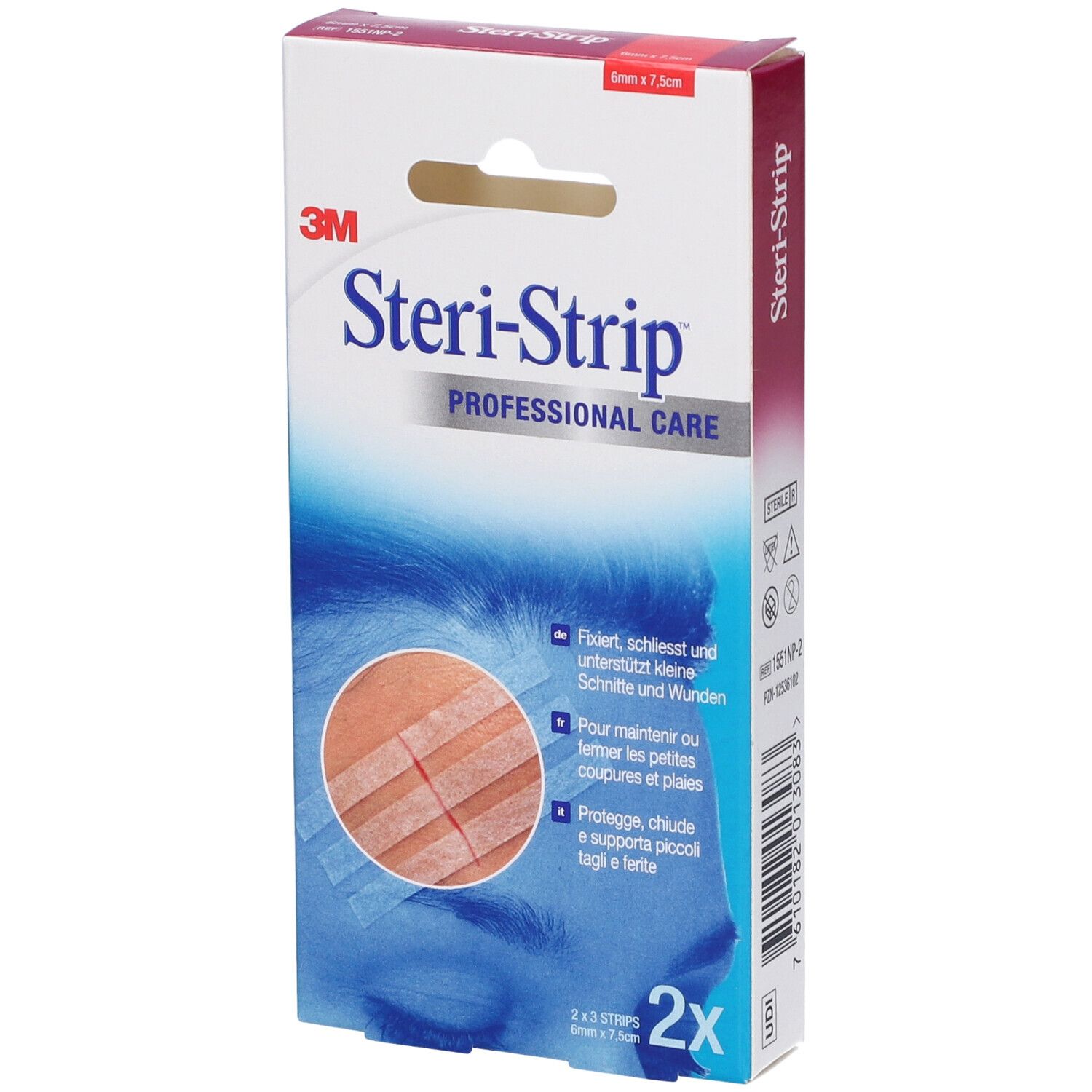 Packung mit 3M Steri-Strip professionellen Wundverschlüssen, 2x 3 Streifen.