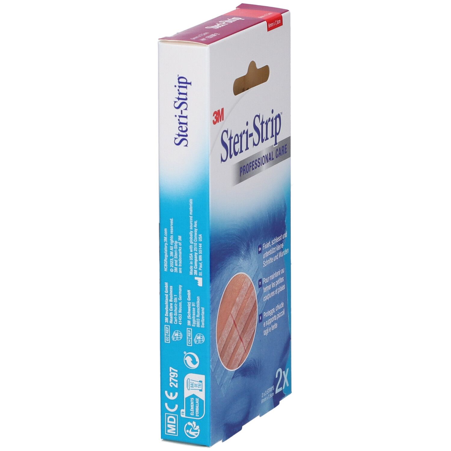 Packung mit 3M Steri-Strip professionellen Wundverschlüssen, 2x 3 Streifen.