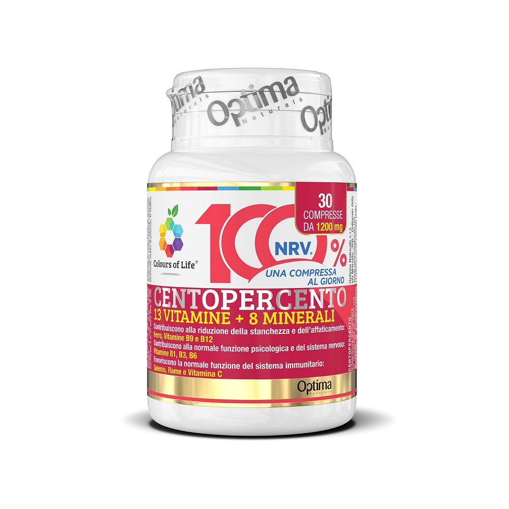 Flasche mit 30 Tabletten, 100% Centopercento, 13 Vitamine + 8 Mineralien.