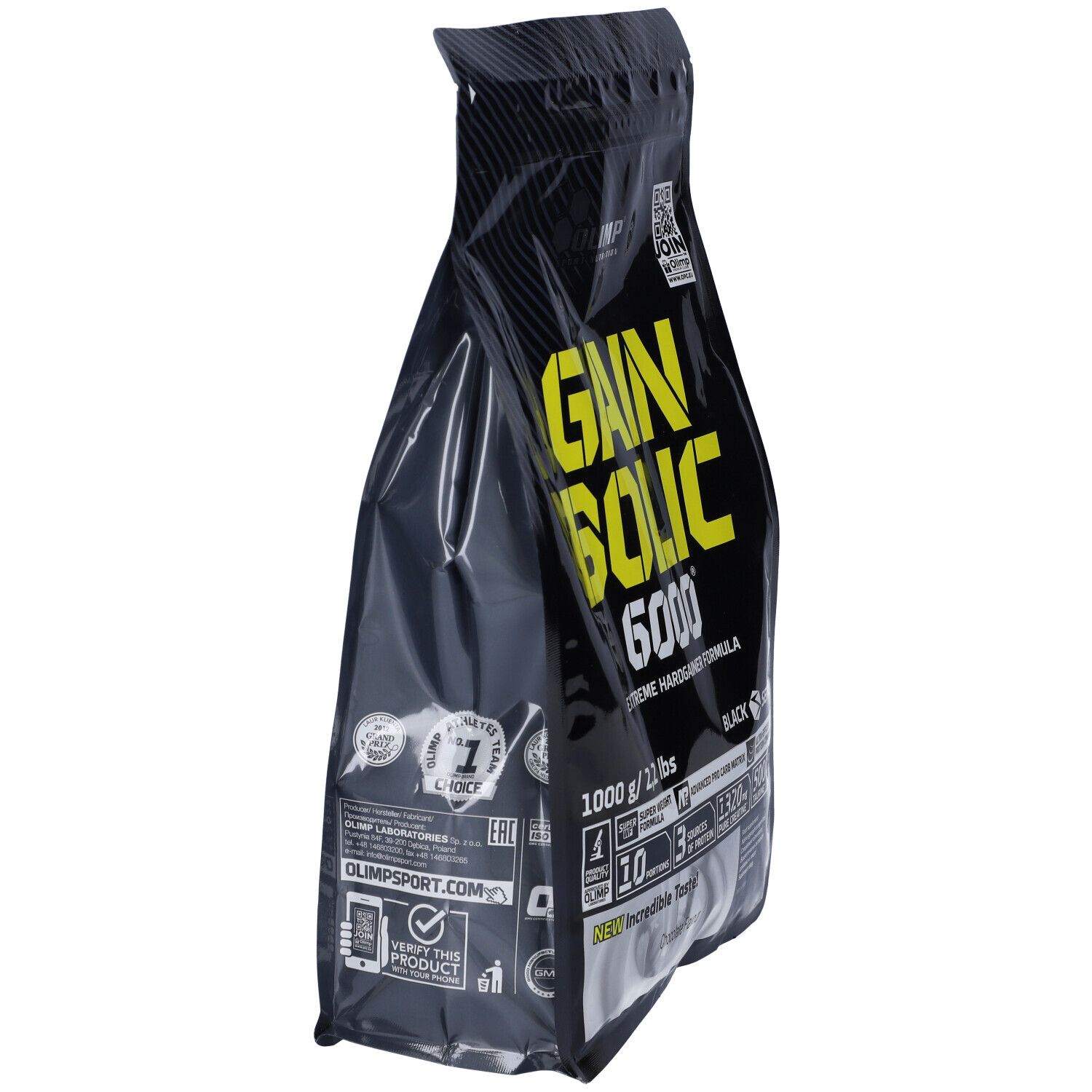 Schwarzer Beutel, leicht schräg. "Gain Bolic 6000" und "1000 g / 2,2 lbs" sind sichtbar. Schwarze Serie.
