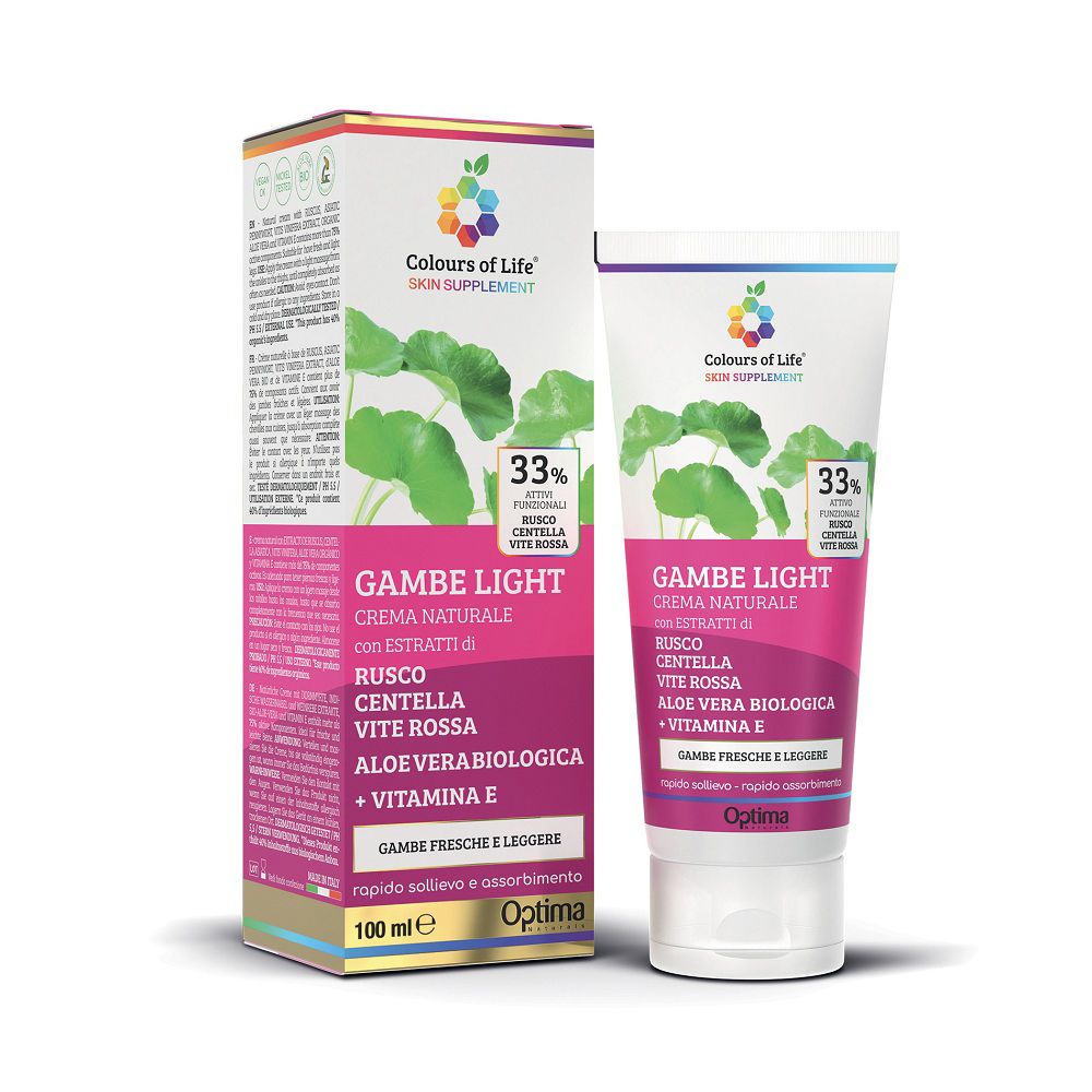 Colours of Life Creme Gambe light mit Faltschachtel und Tube. Enthält Ruscus, Centella, Vitis Vinifera, Aloe Vera, Vitamin E.