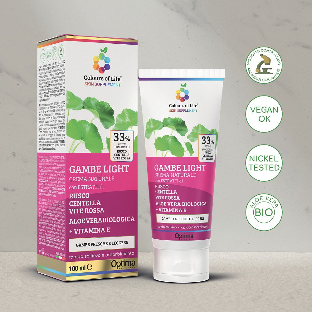 Colours of Life Creme Gambe light mit Faltschachtel und Tube. Zertifizierungen: Vegan, Nickel Tested, Bio Aloe Vera.