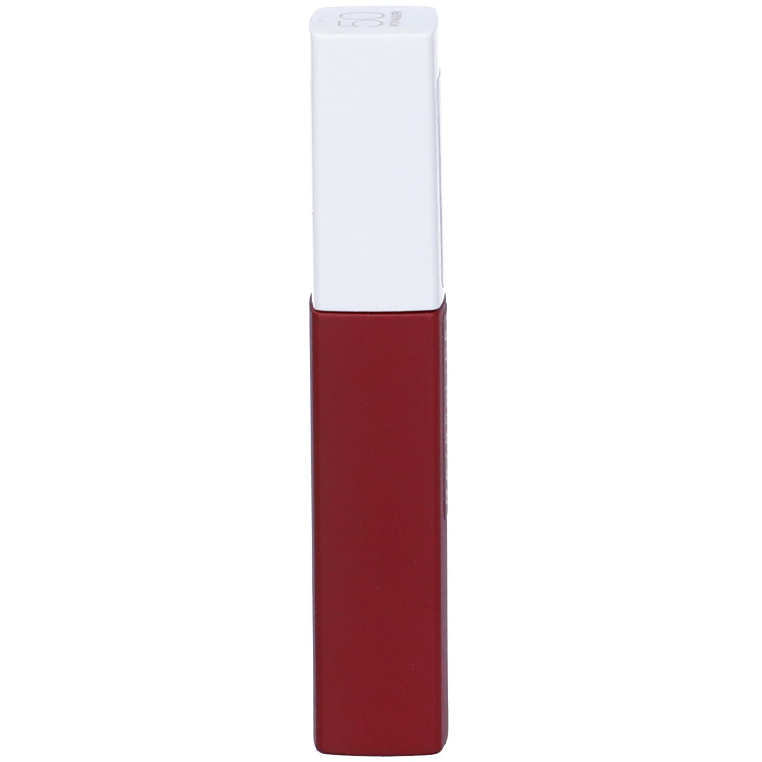Roter Lippenstiftbehälter mit weißem Deckel.