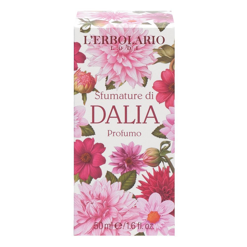 L'Erbolario Dalia Parfüm-Verpackung mit Blumenmuster, 50 ml.