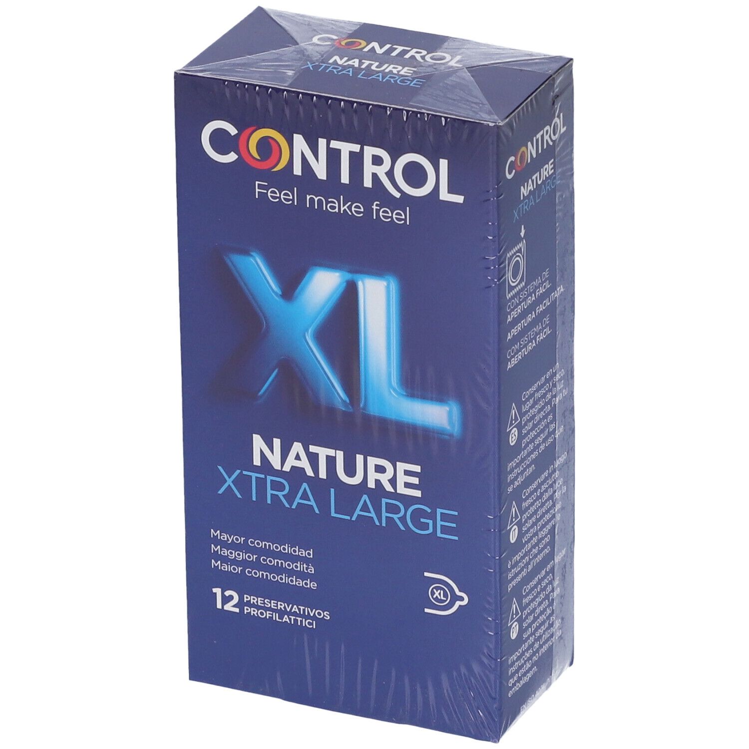 Packung mit 12 Control Nature Xtra Large Kondomen.