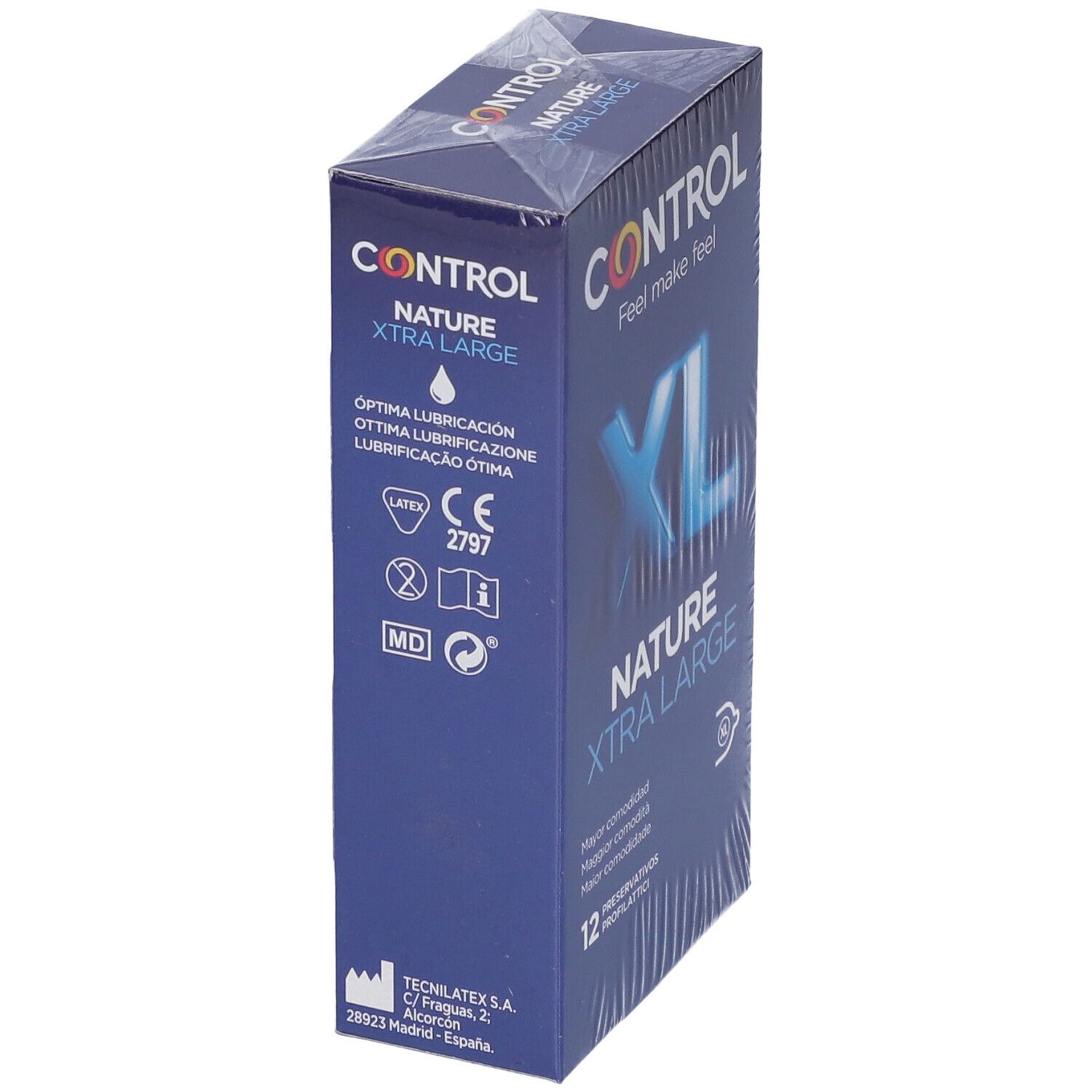 Packung Control Nature Xtra Large Kondome mit CE-Zeichen und MD-Symbol.