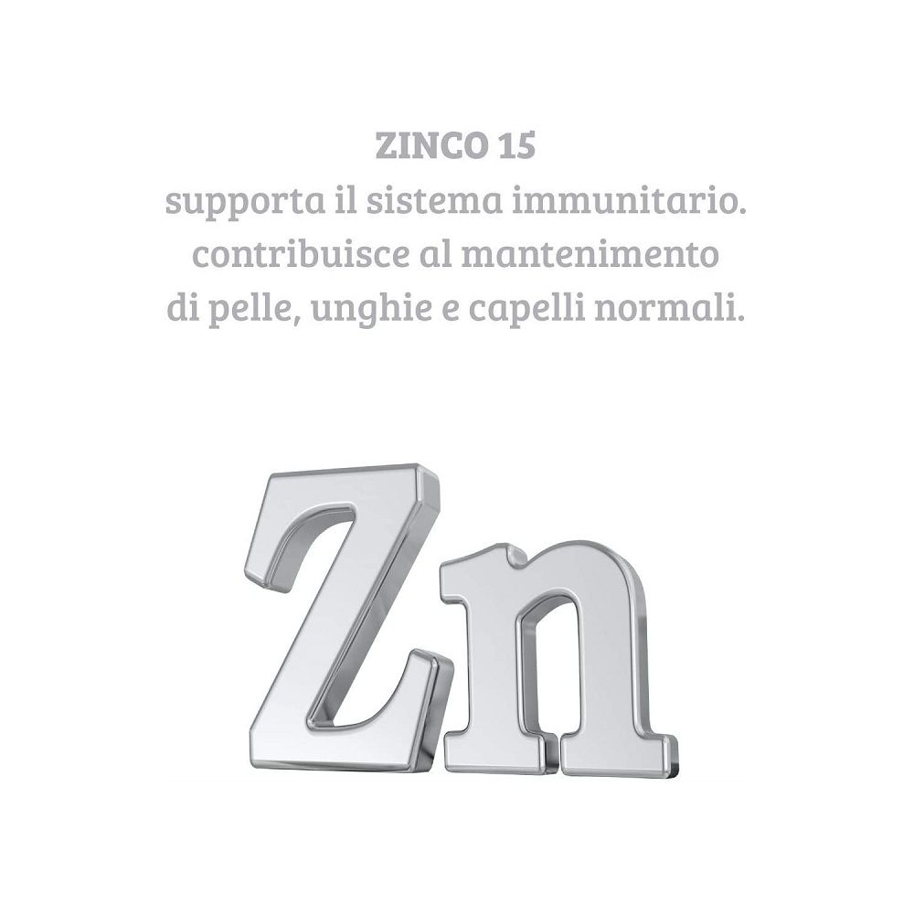 Symbol für Zink (Zn) und Text zu seinen Vorteilen für Immunsystem und Haut.