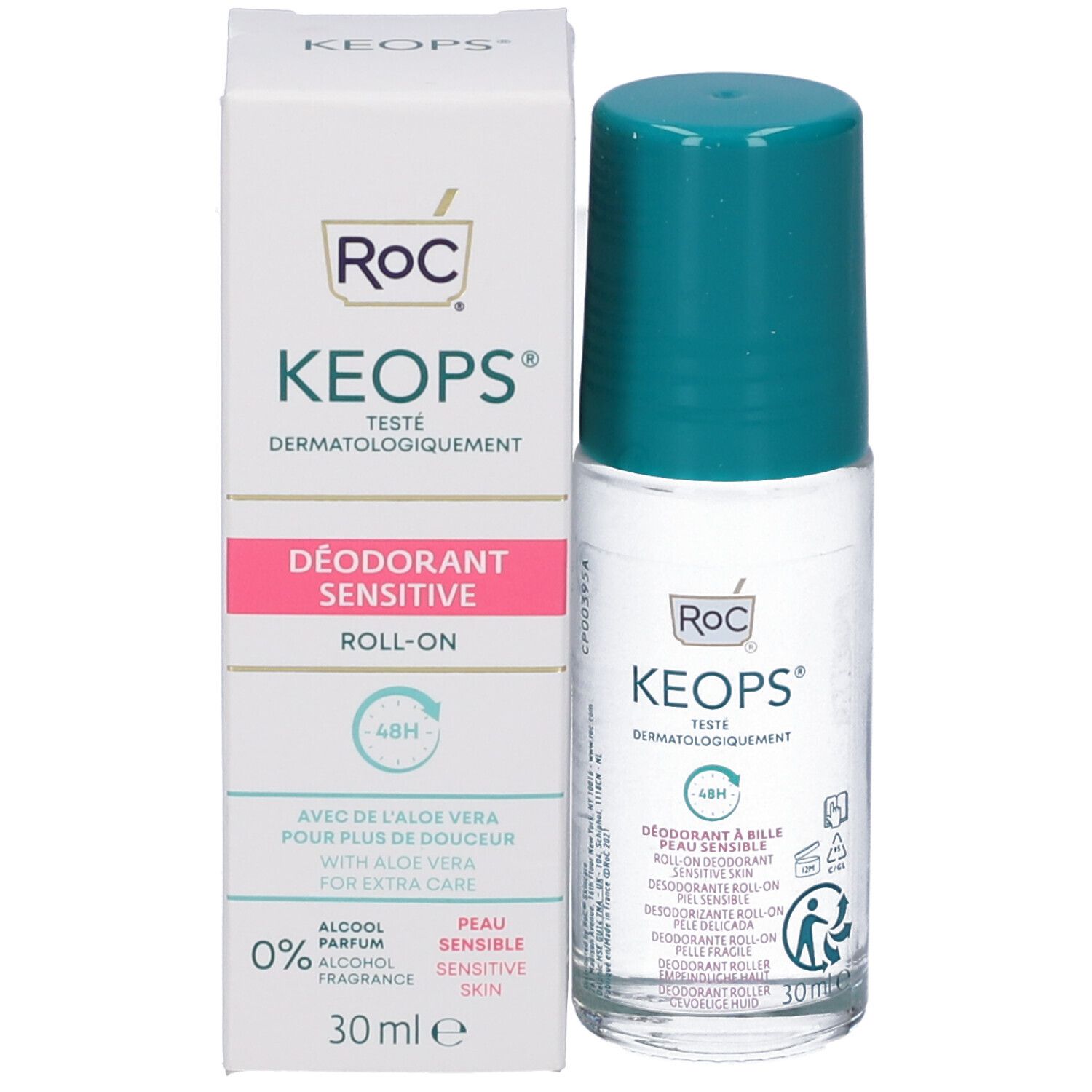 RoC Keops Roll-On Deodorant für empfindliche Haut, 30ml. Dermatologisch getestet, 0% Alkohol.