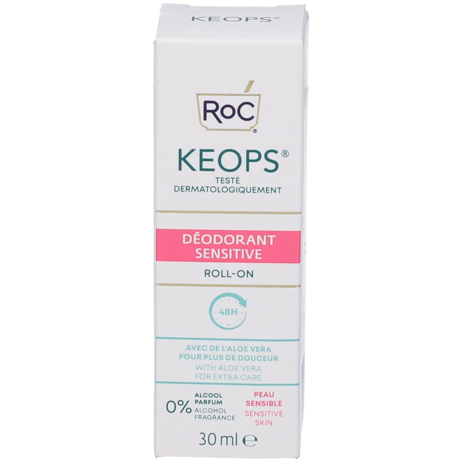 RoC KEOPS Sensitiv Roll-On Deodorant, 30 ml. Alkoholfrei, mit Aloe Vera.