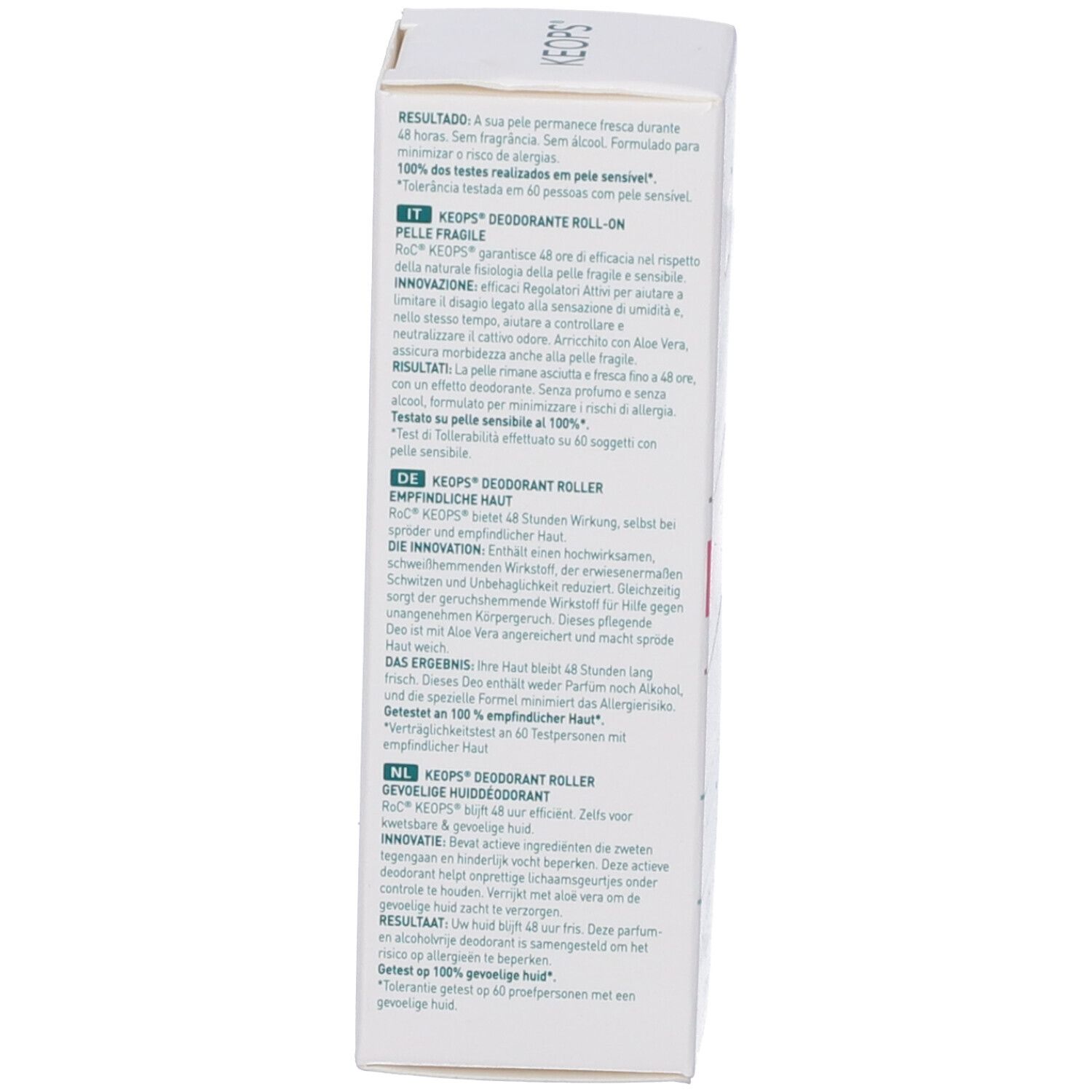 Verpackung eines KEOP'S Deodorant Rollers für empfindliche Haut.