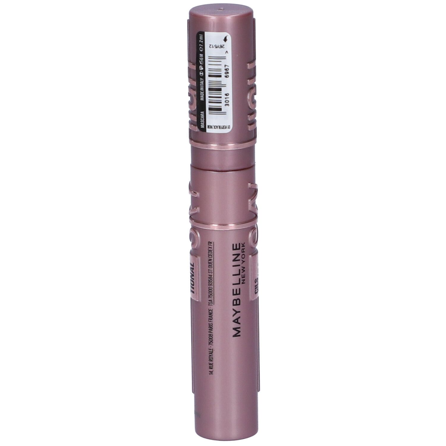 Maybelline New York Mascara in Rosa-Metallic. Mit Etikett und Barcode.
