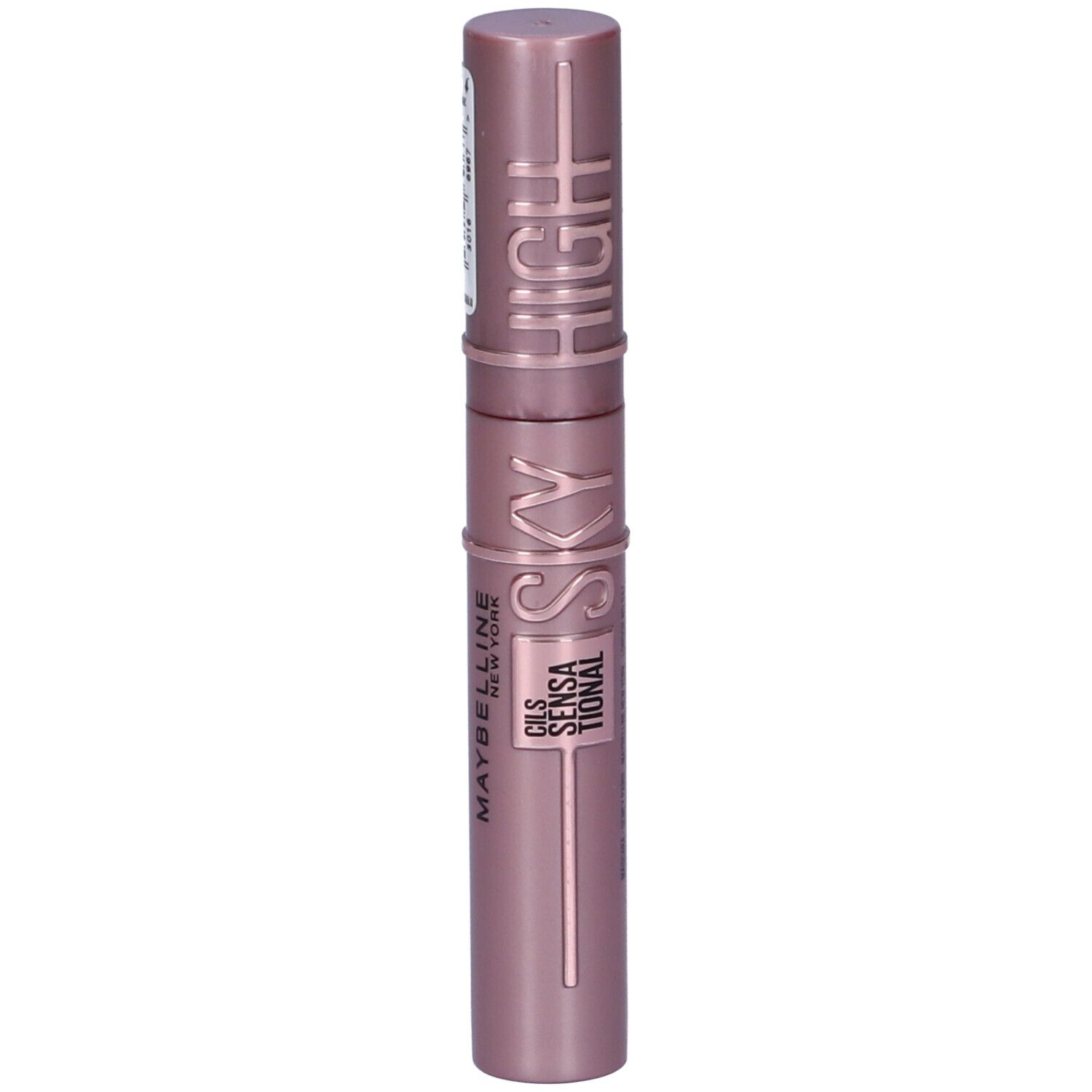 Maybelline Sky High Mascara in Rosa-Metallic. Text: 'Sky High', 'Maybelline New York', 'Cils Sensational'.