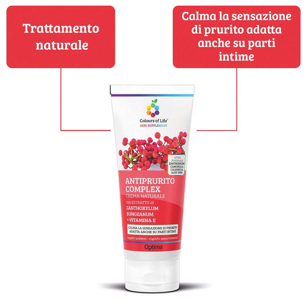 Colours of Life Juckreiz-Komplex Creme mit Hinweisen zu natürlicher Behandlung und Linderung.