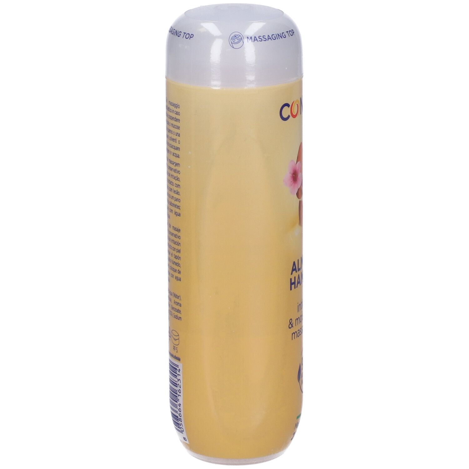 Gelbe Flasche mit weißem Verschluss, Aufschrift "AU", "HA" und "& m".