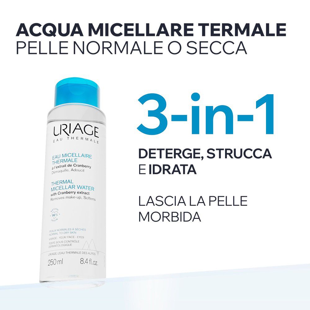 Uriage Thermal Micellar Water Flasche mit blauem Deckel, 250ml.