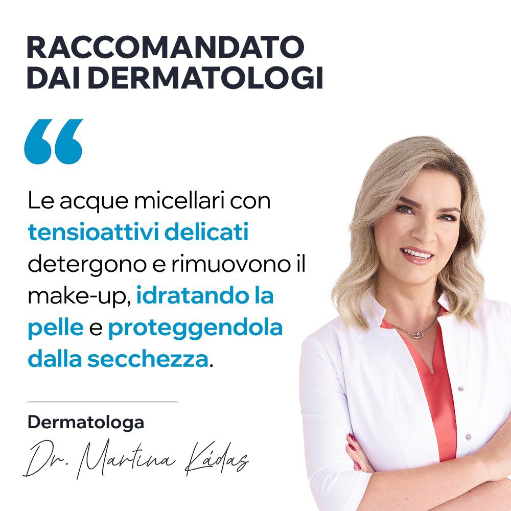 Empfehlung von Dermatologen: Mizellenwasser reinigt sanft, entfernt Make-up und spendet Feuchtigkeit.