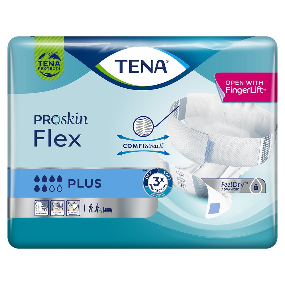 TENA Proskin Flex Plus XL Packung mit 30 Stück. Saugfähige Einlagen mit ComfiStretch und FeelDry Advanced.