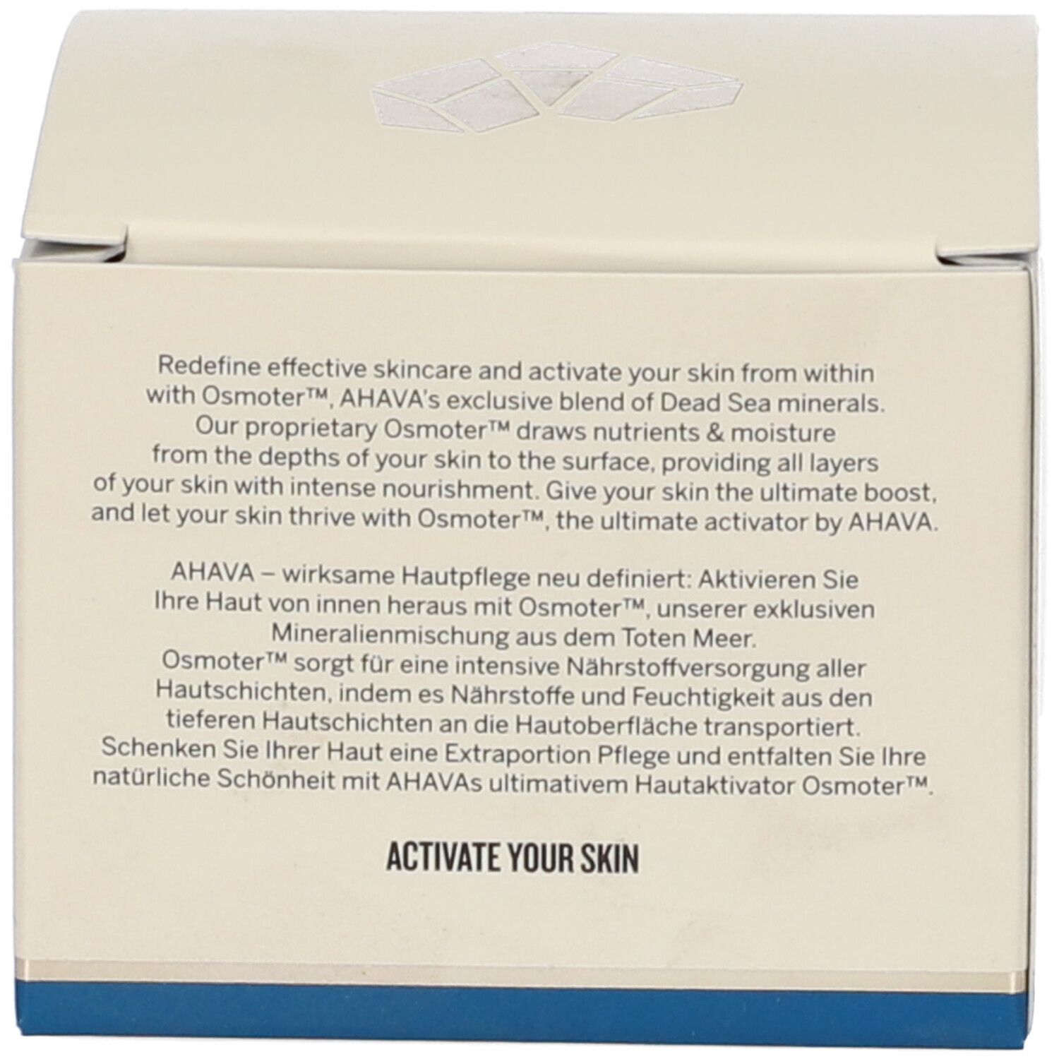 Seite der Schachtel. Text: Redefine effective skincare and activate your skin from within. Activate your skin.