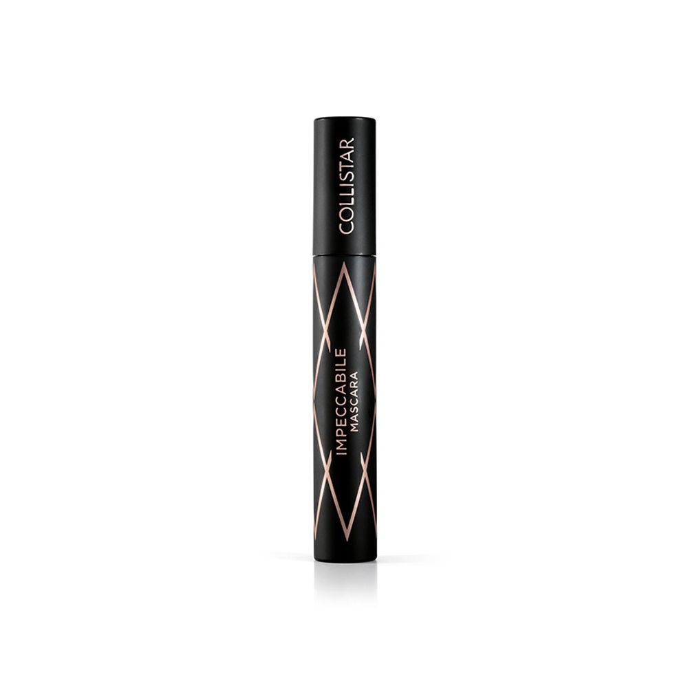 Schwarze Mascara-Verpackung von Collistar mit geometrischem Muster und dem Schriftzug 'IMPECCABILE MASCARA'.