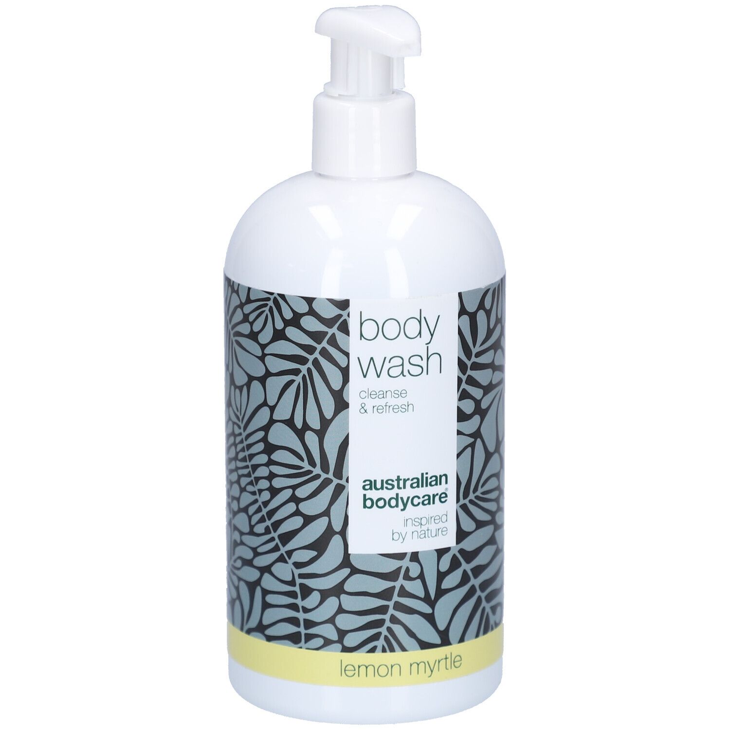 Weiße Pumpflasche mit Body Wash, Duft Lemon Myrtle, australian bodycare.