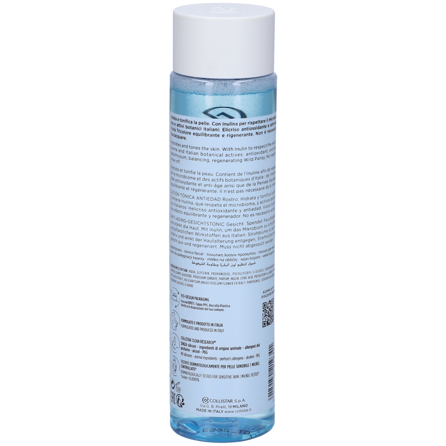 Collistar Anti-Aging Gesichtswasser, 200ml, in transparenter Flasche mit weißem Verschluss.