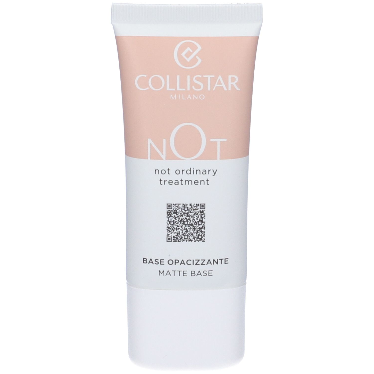 Collistar NOT Matte Base Tube. Enthält QR-Code und Text.