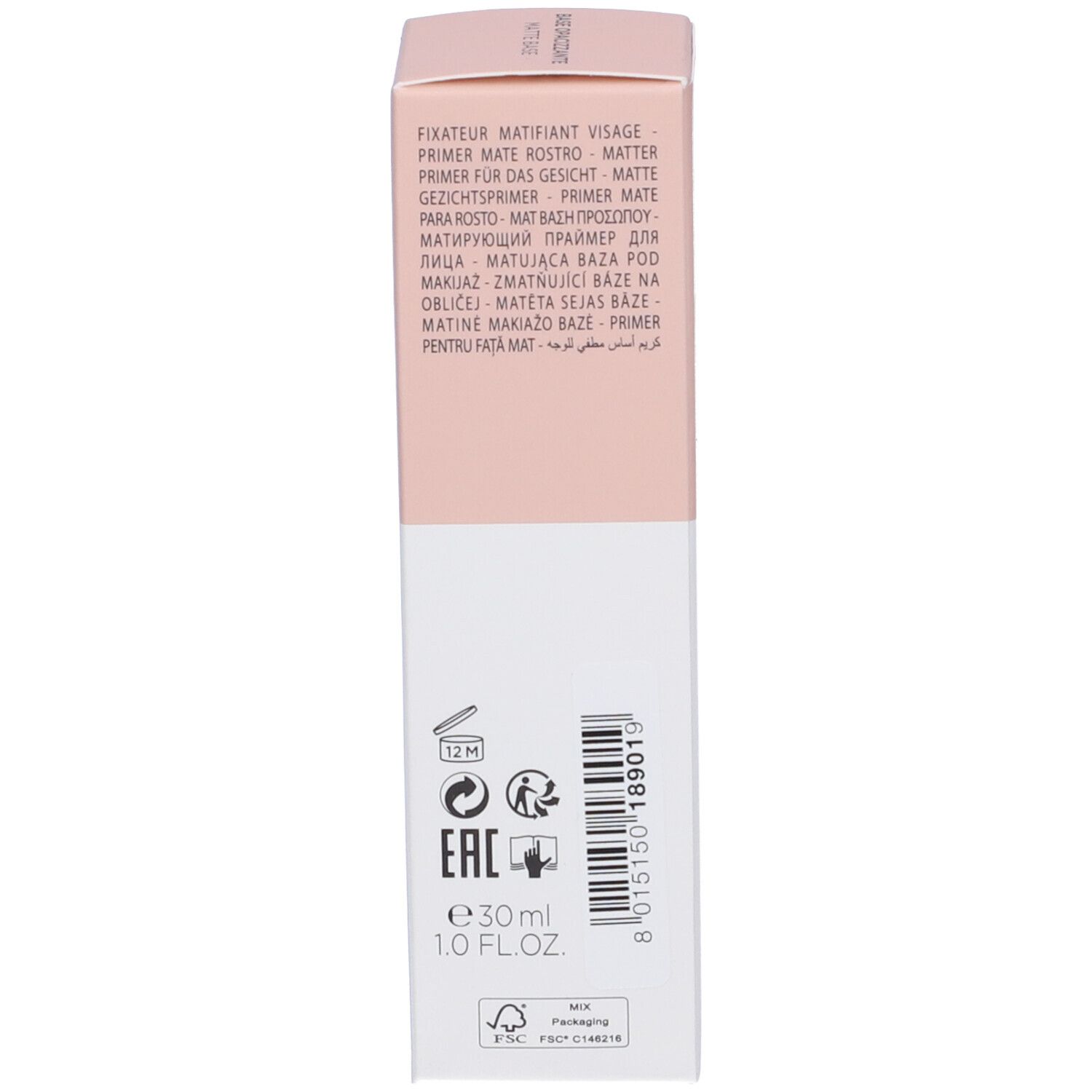 Matte Gesichts-Primer-Verpackung mit 30 ml Inhalt.