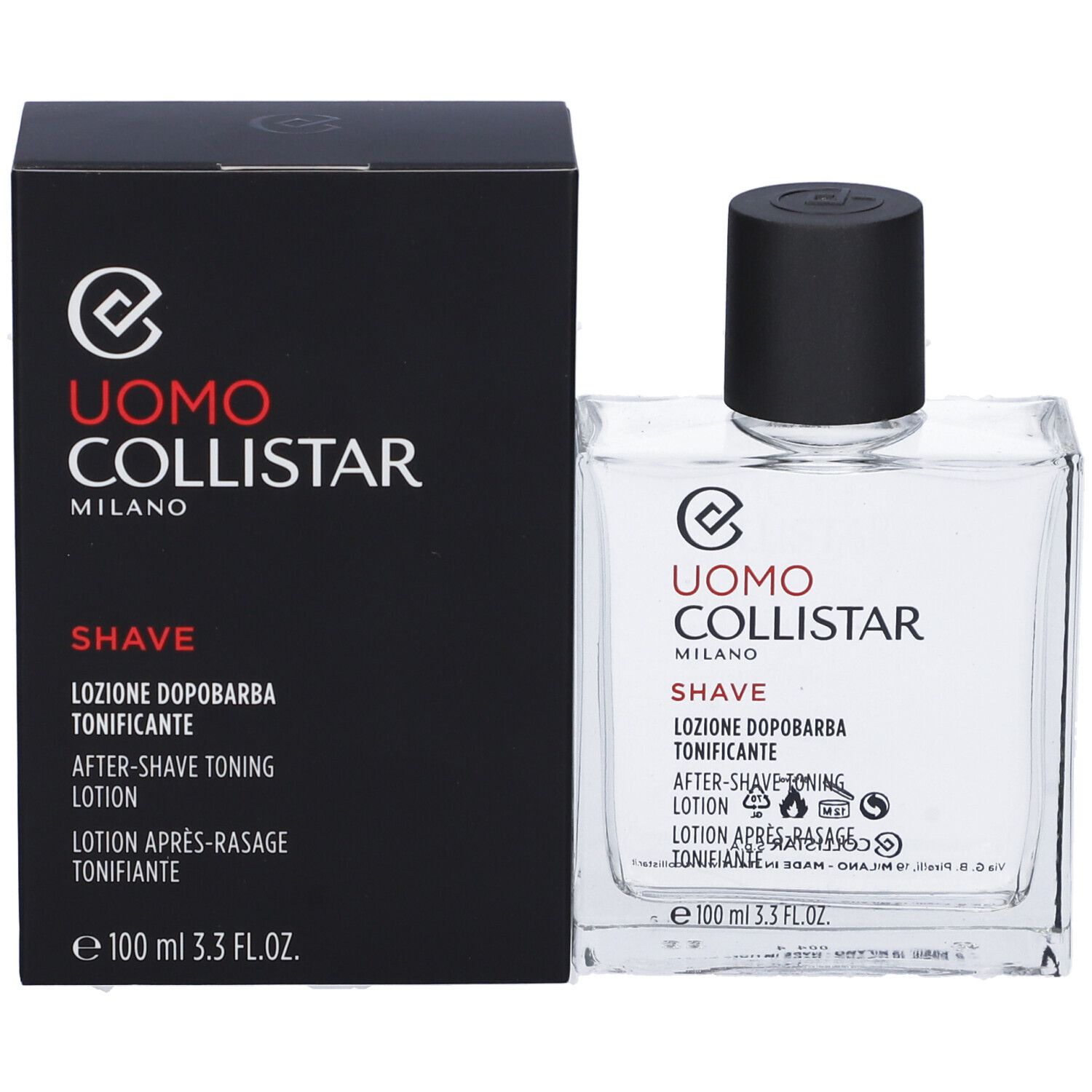 Collistar Uomo After-Shave Toning Lotion in Glasflasche mit schwarzem Deckel, 100 ml.
