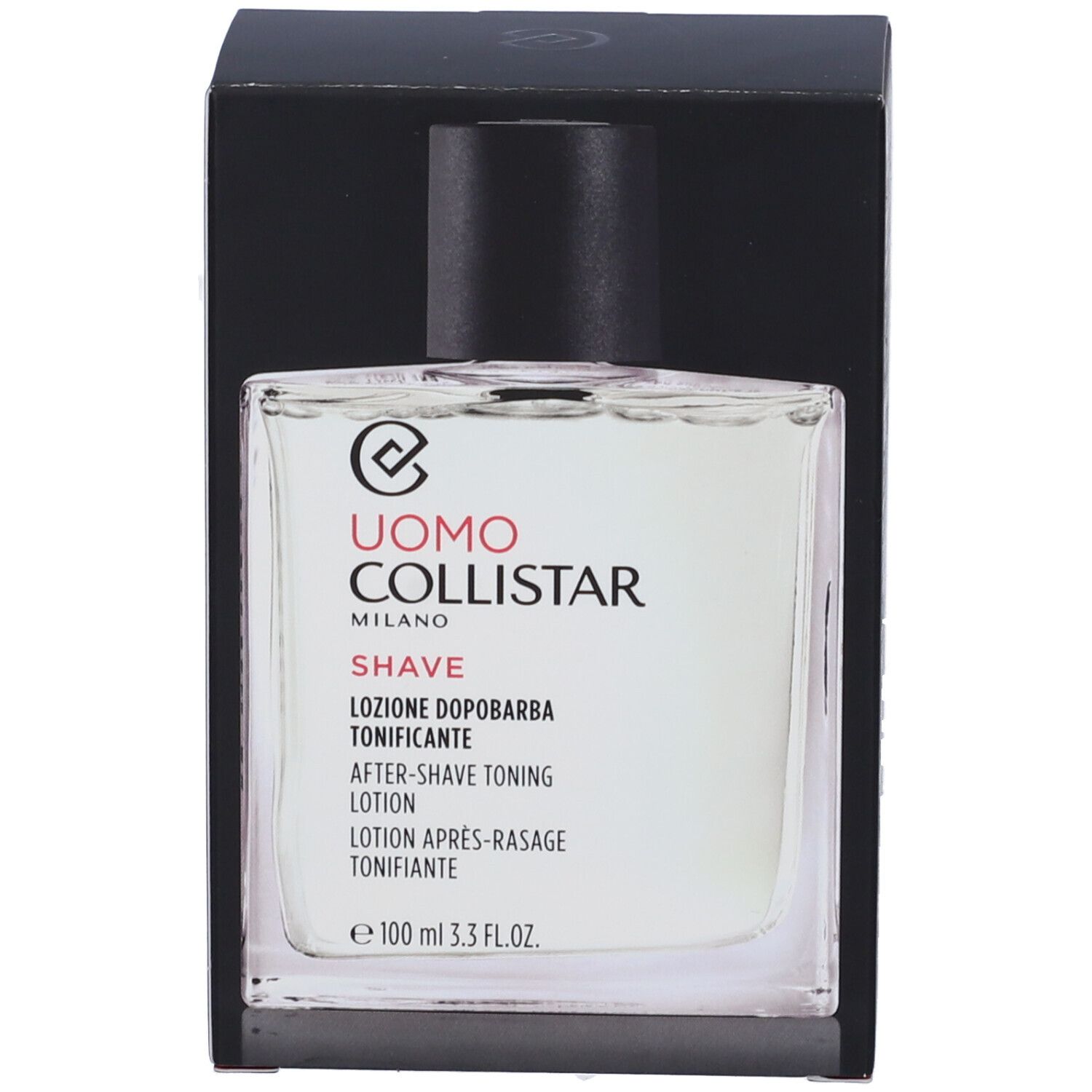 Collistar Uomo After-Shave Toning Lotion in Glasflasche mit schwarzem Verschluss, 100 ml.