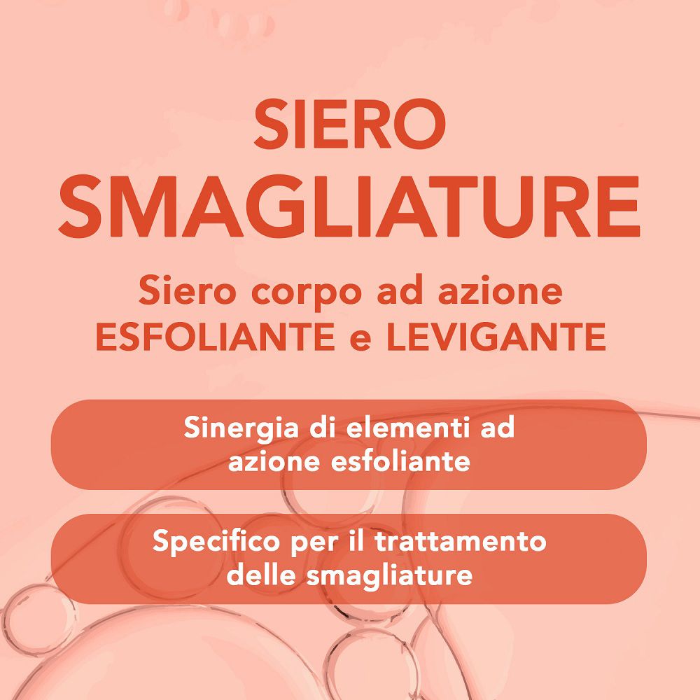 Colours of Life Serum: Text 'Siero Smagliature' und 'Esfoliante e Levigante'.
