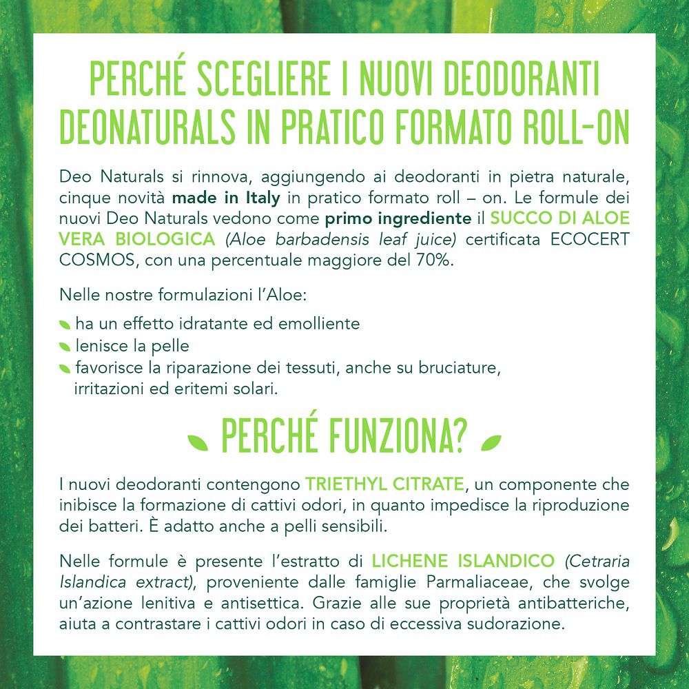Deo Naturals Roll-on Deodorant: Aloe Vera, feuchtigkeitsspendend, beruhigend, für empfindliche Haut.