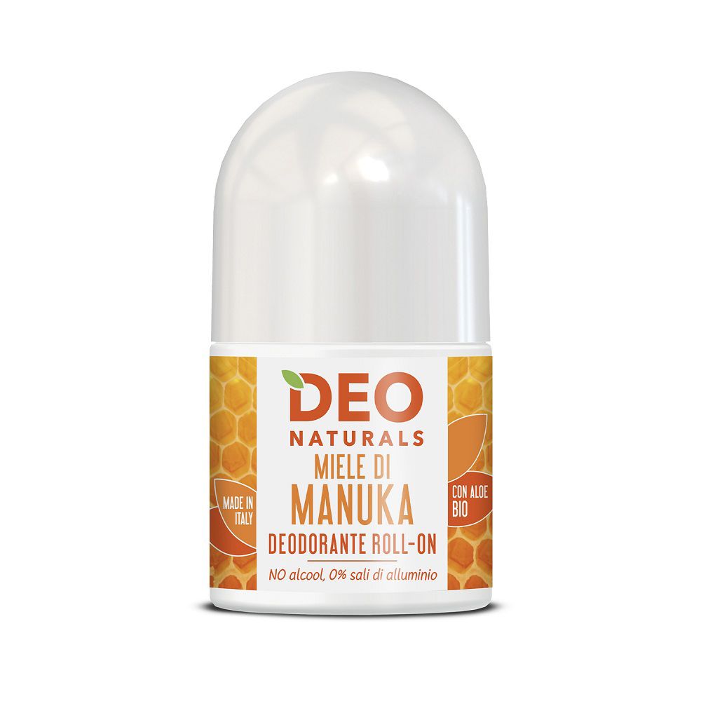 Deodorant Roll-On mit Manuka Honig, ohne Alkohol und Aluminiumsalze.