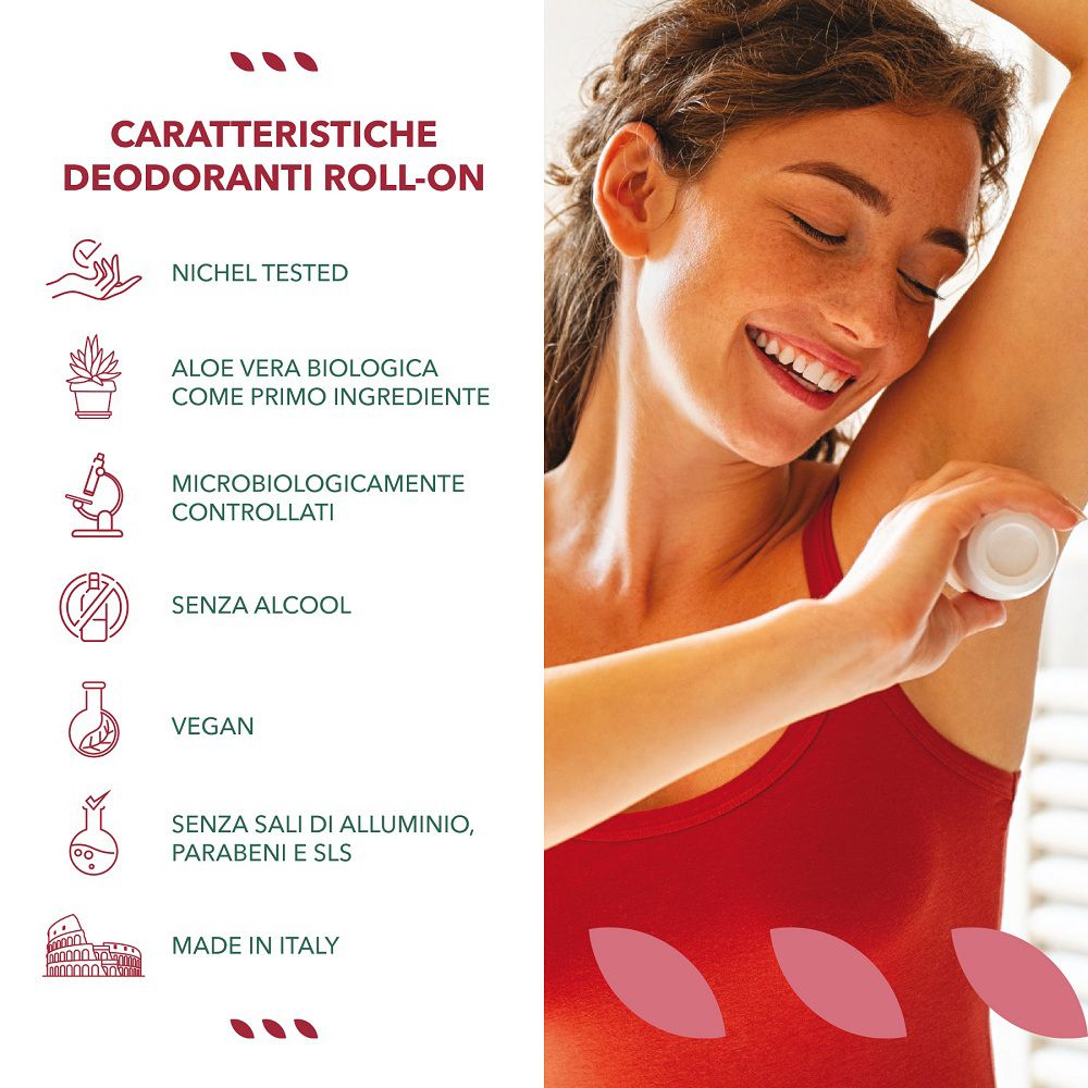 Deo Naturals Rosa Damascena Deodorant Roll-on, 50ml, mit Rosenmotiv.
