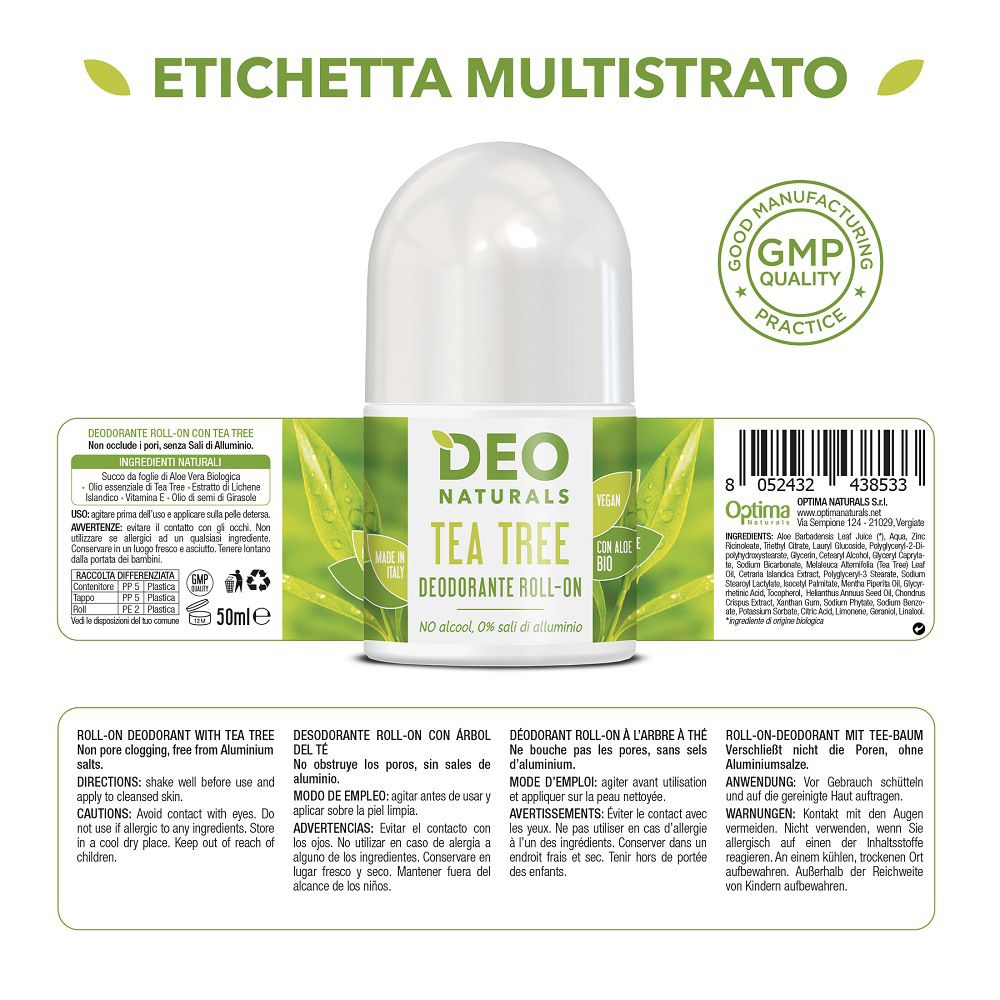Fünf Deo Naturals Roll-on Deodorants: Tea Tree, Manuka, Aloe Vera, Vitamin E, Rosa.
