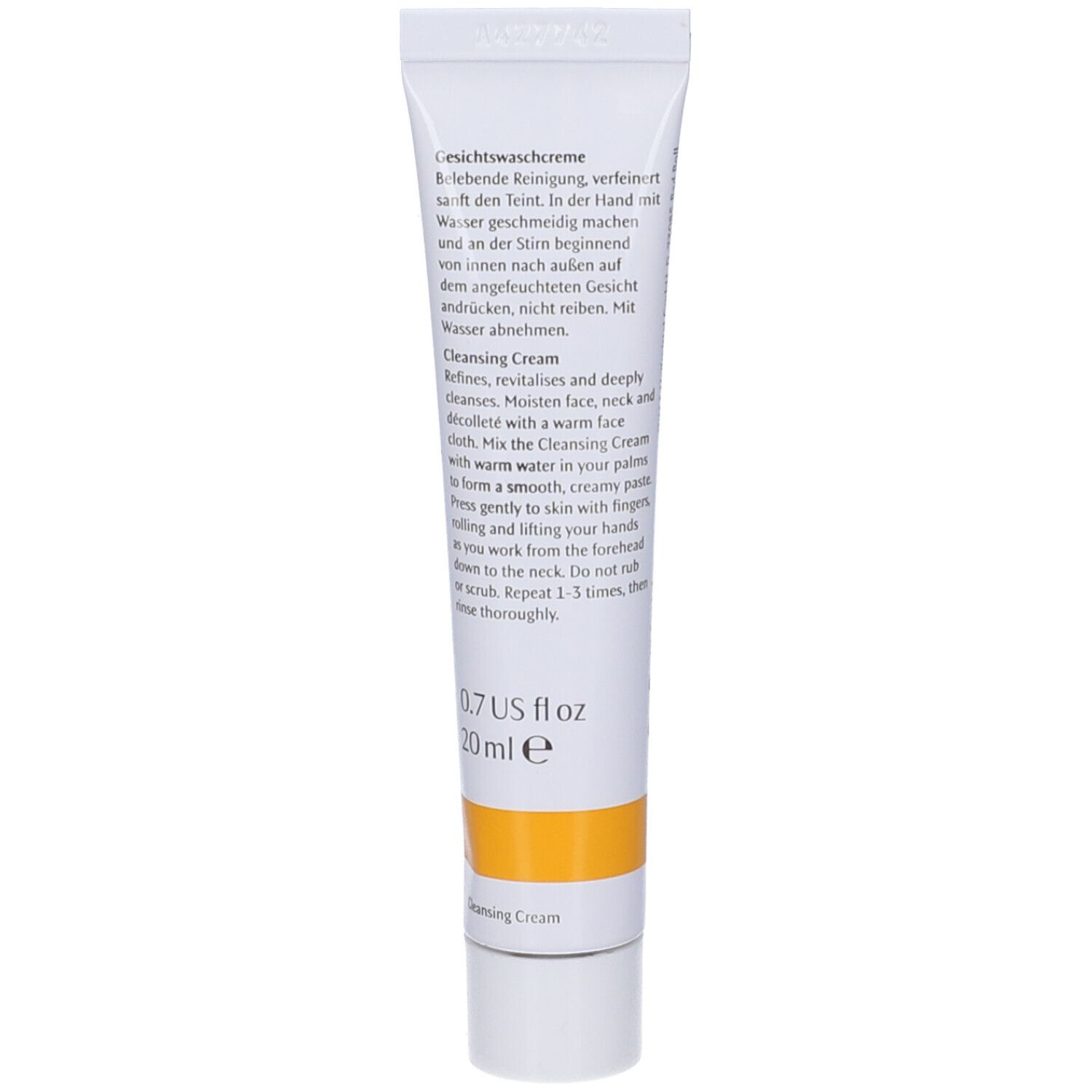 Weiße Tube mit gelbem Streifen, 20 ml, mit deutscher und englischer Beschriftung.