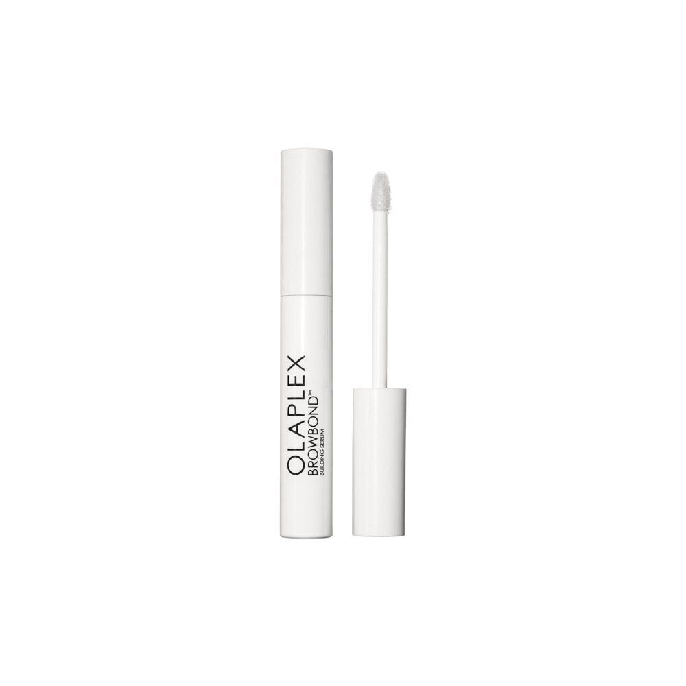 Weißes Olaplex BROWBOND™ Building Serum. Flasche mit Applikator. Produktname und Marke sind sichtbar.