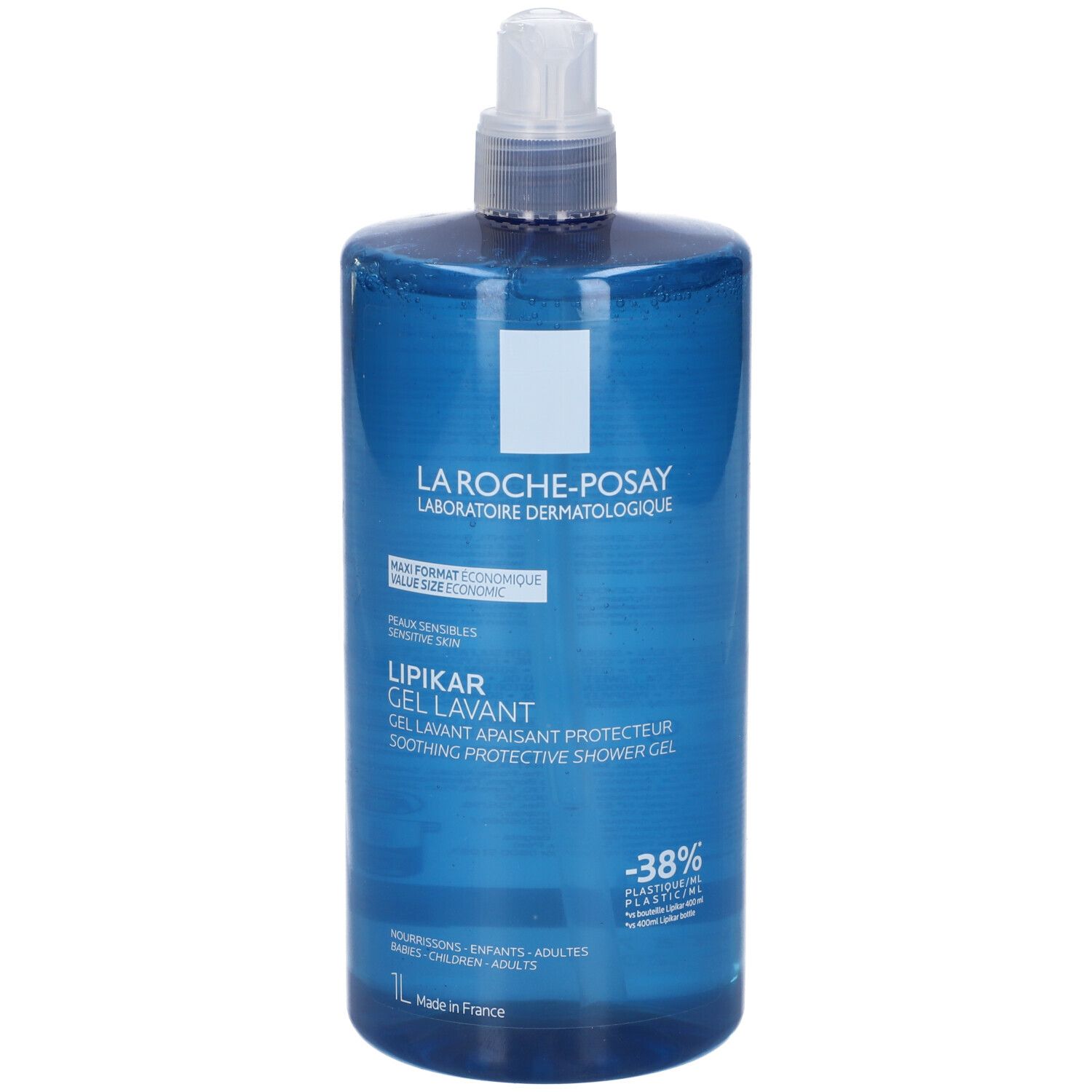 La Roche-Posay Lipikar Gel Lavant: 1L Flasche mit Pumpspender. Beruhigendes Duschgel für empfindliche Haut.