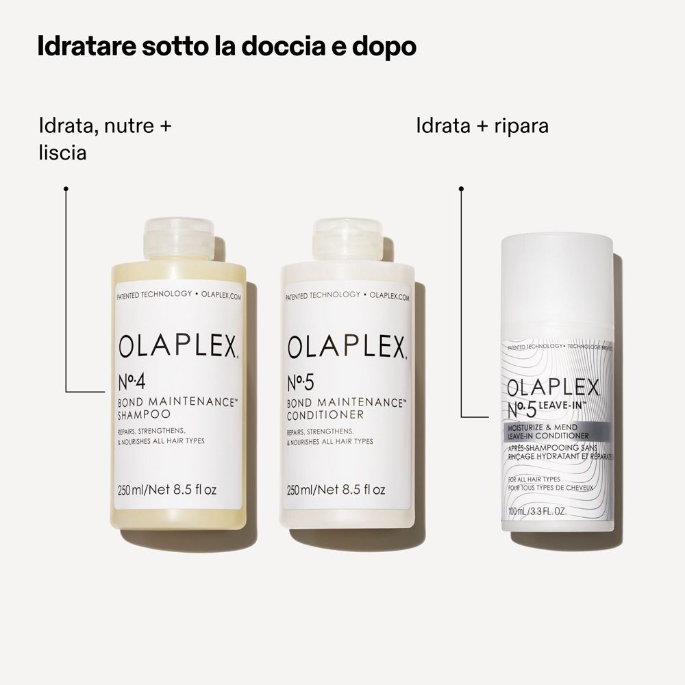 Olaplex Shampoo, Conditioner und Leave-In Conditioner.