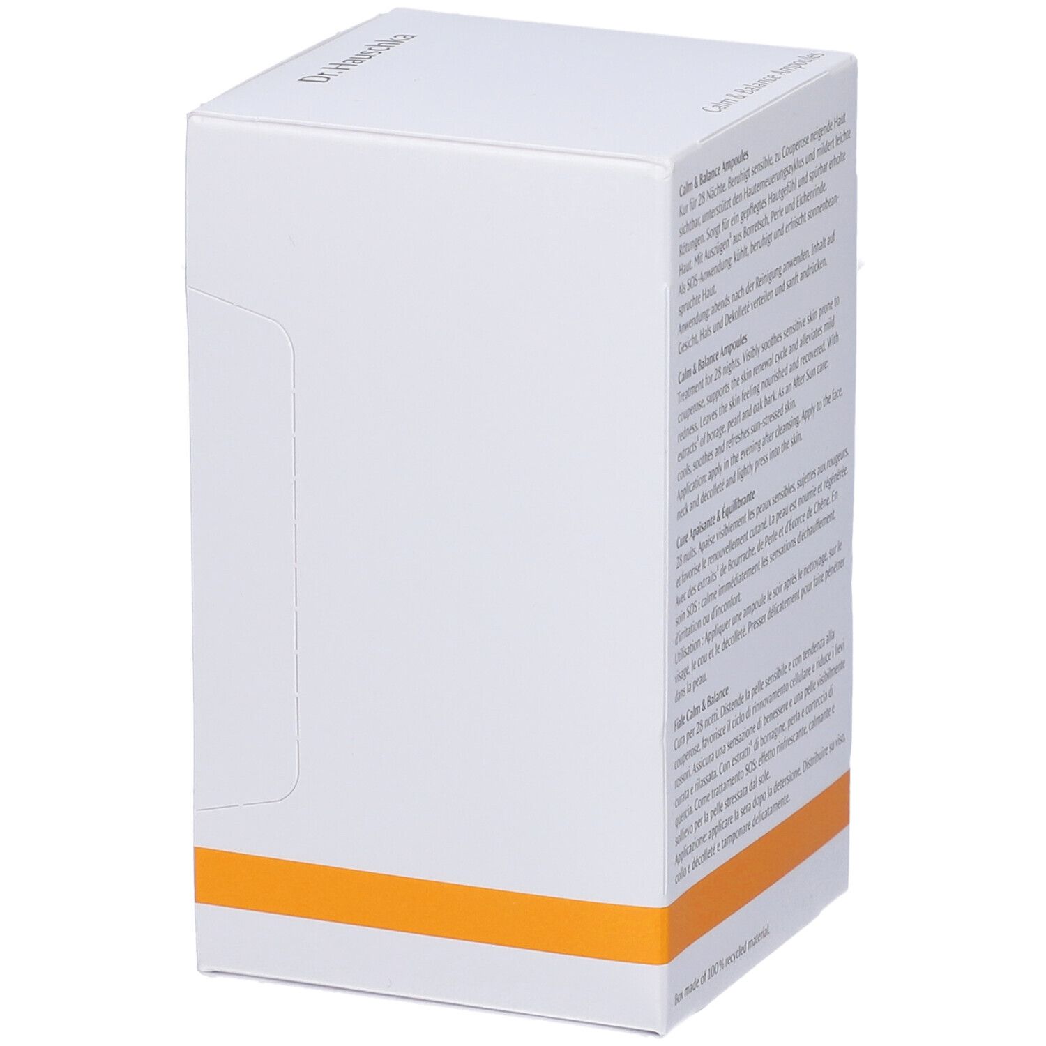 Weiße Schachtel mit orangefarbenem Streifen. Leere Fläche für Produktinformationen.