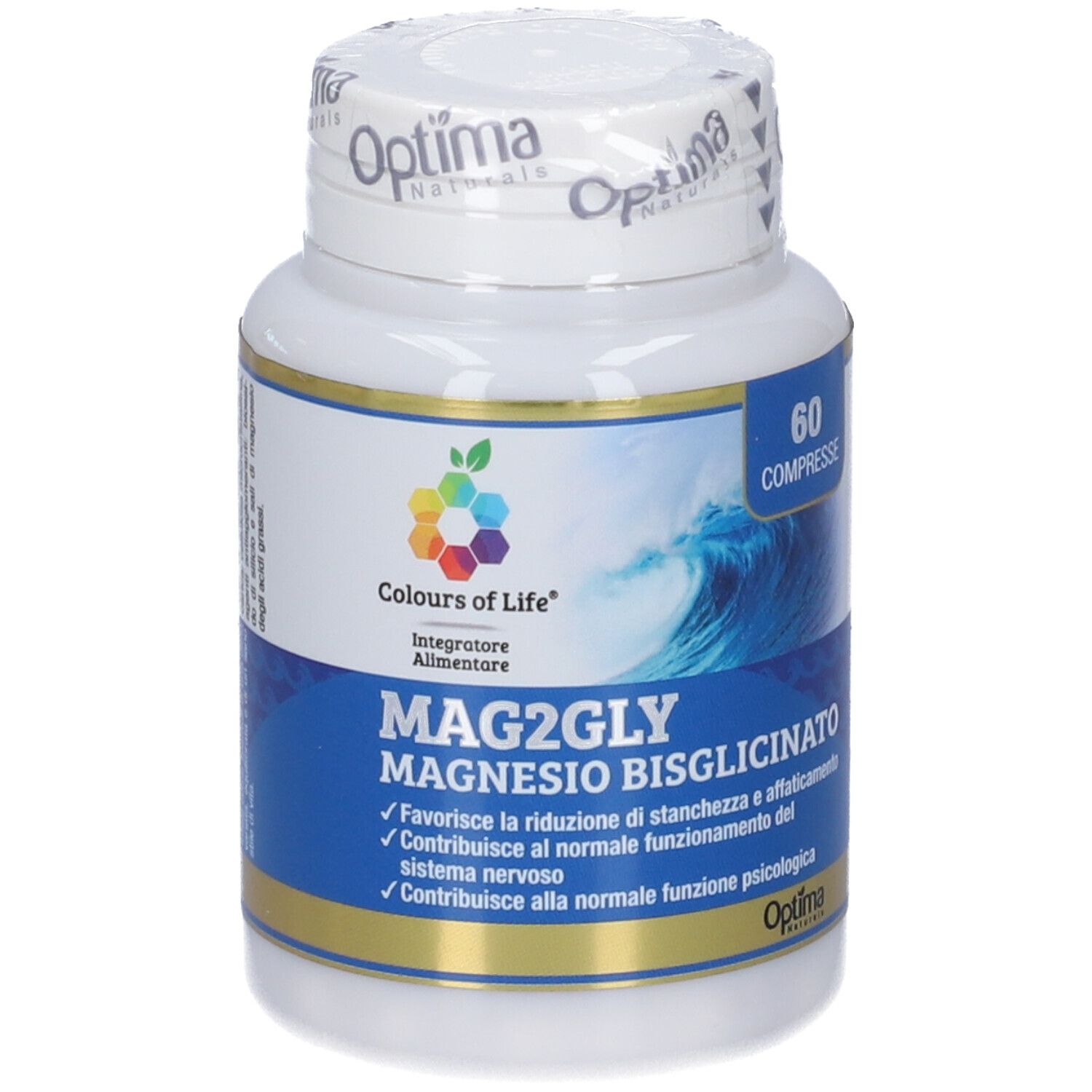 Magnesium Bisglycinat MAG2GLY Kapselbehälter mit 60 Tabletten.
